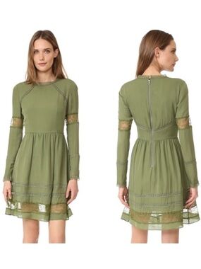 Alice and Olivia Janae silk lace trim long sleeve a-line dress‎
